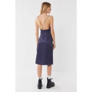 Long blue polkadot silk dress in size xs